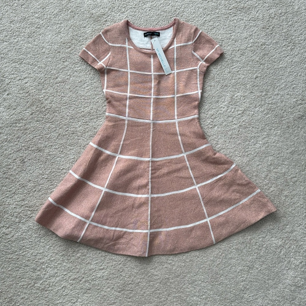 Shimmery, rose gold girl’s dress.